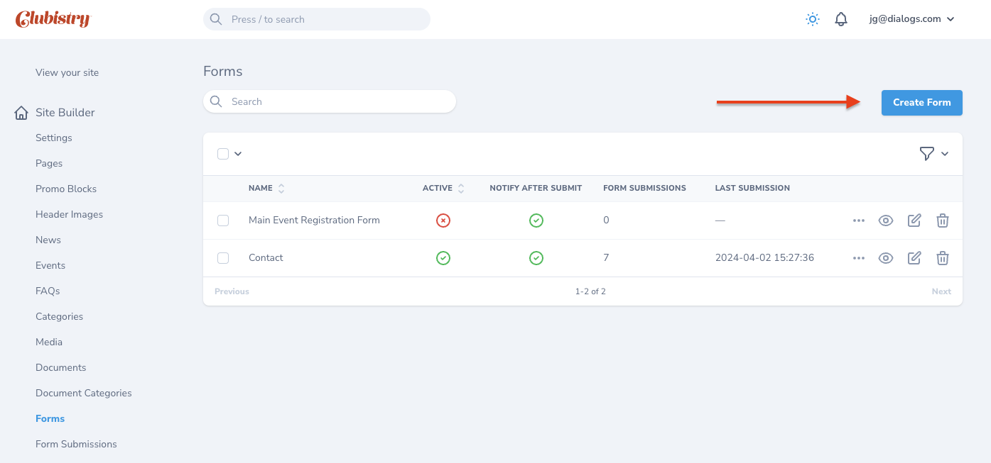 Create Clubistry Form