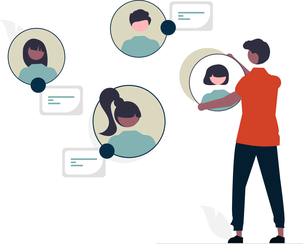 Illustration of a club secretary managing their member roster, with member profile cards floating around them.