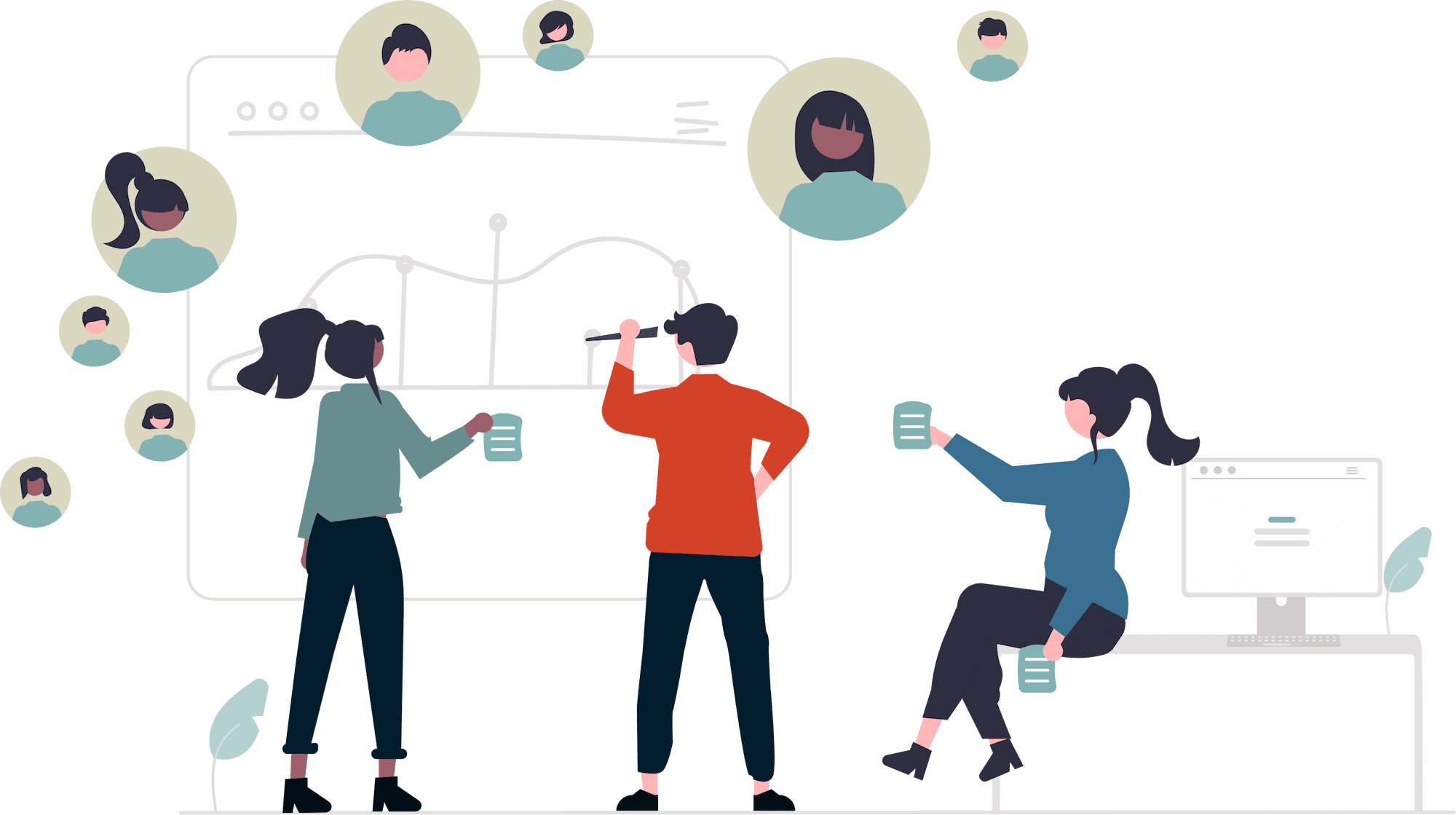 concept illustration of 3 people working on a website
