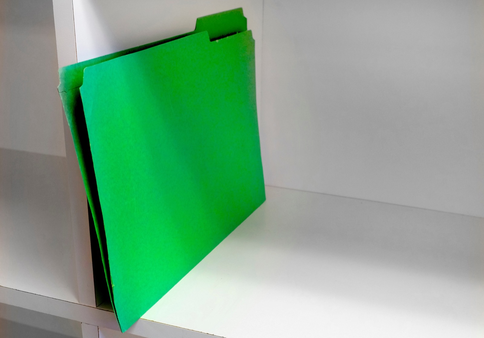 Single folder sitting alone on a shelf.